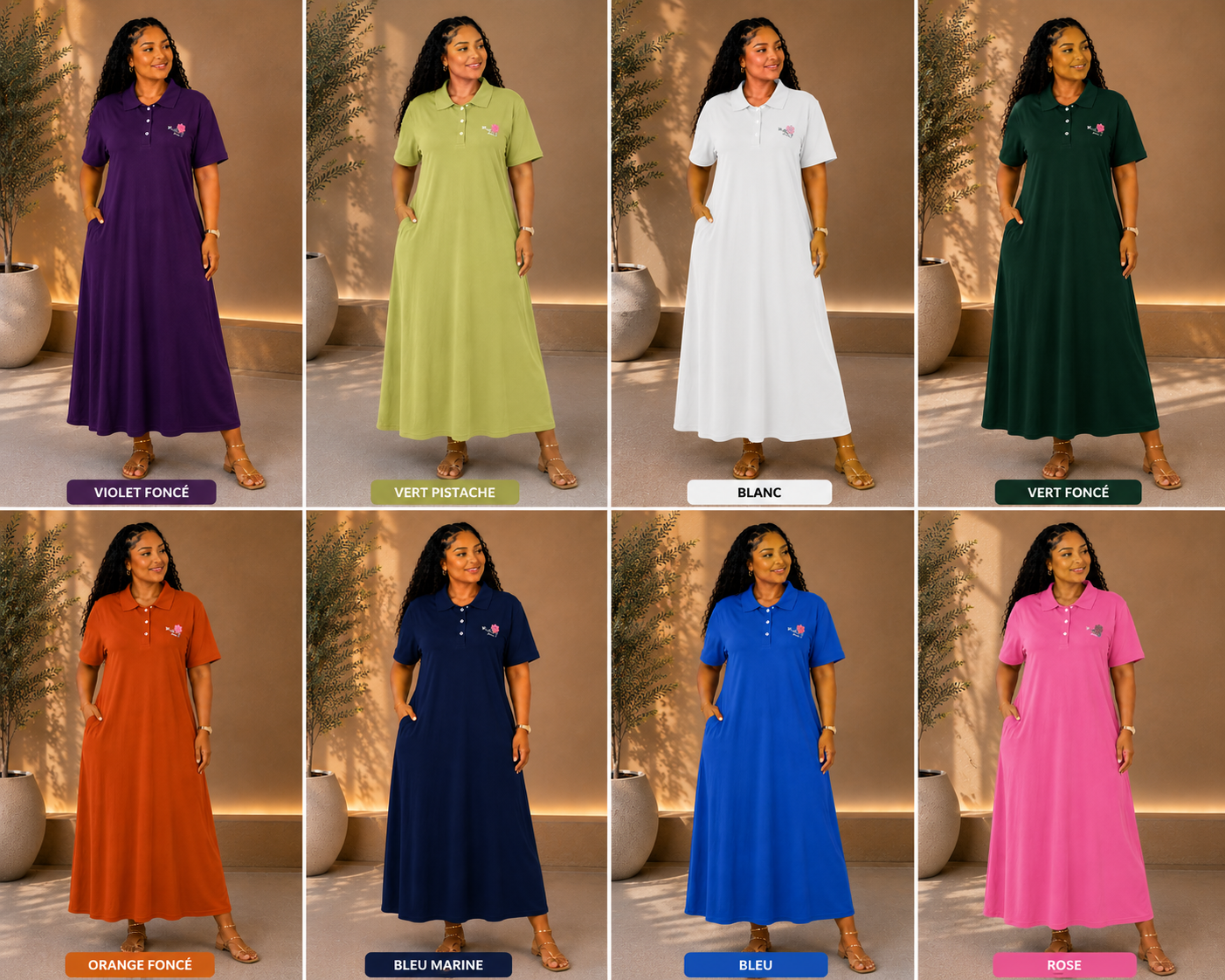 Robe Longue femme à Col Polo avec Poches _Coupe Fluide et Élégante
