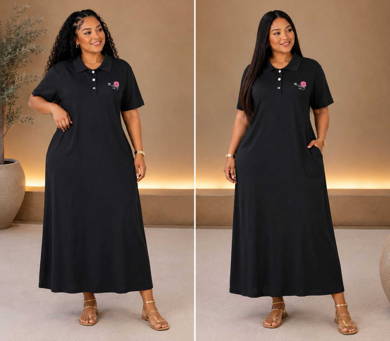 Robe Longue femme à Col Polo avec Poches _Coupe Fluide et Élégante – Image 2