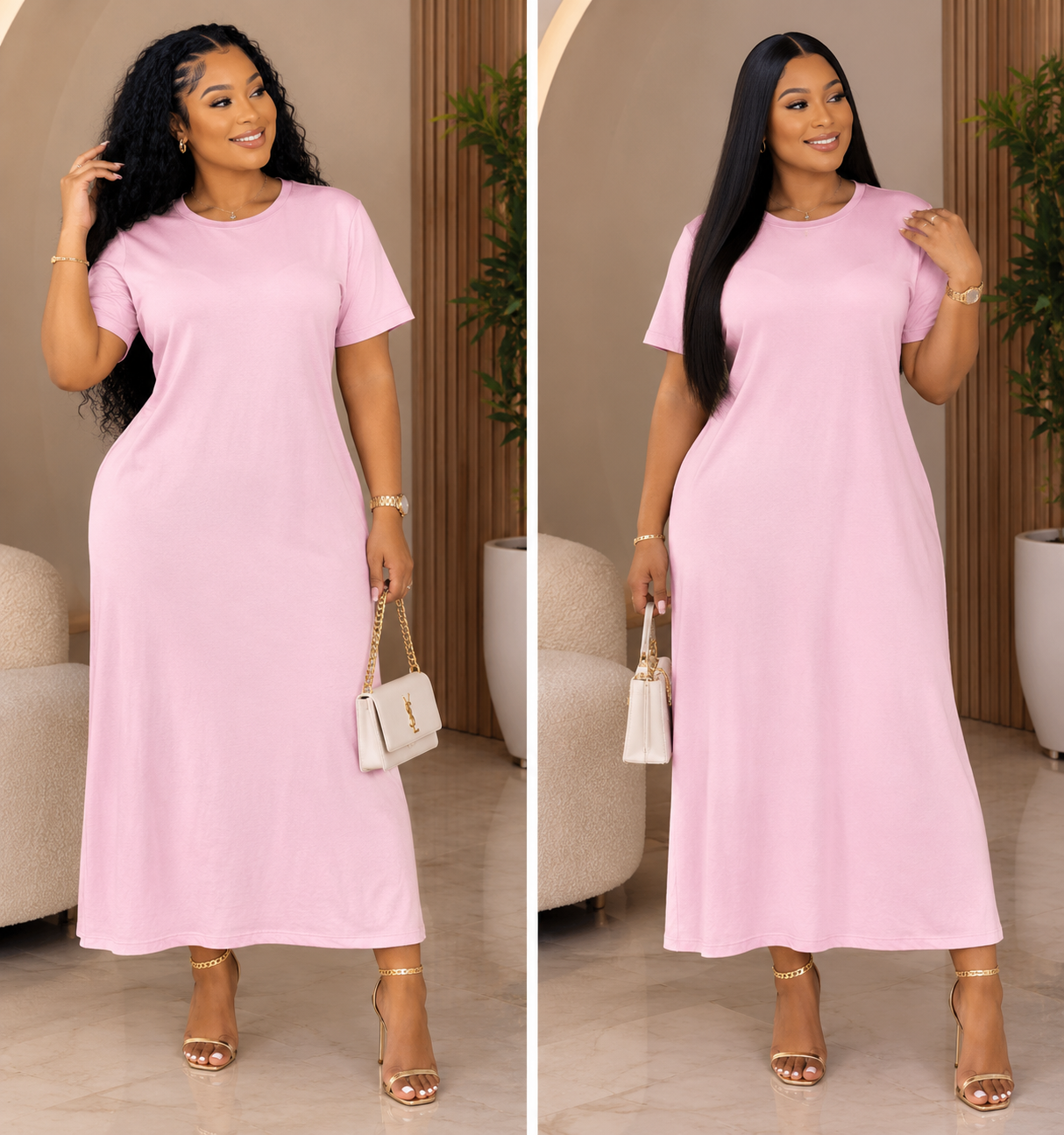 Robe Longue Femme Casual à Manches Courtes – Coupe Fluide et Confortable – Image 3